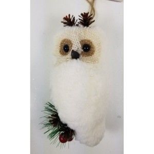 Pair-6 1/2" Owl Christmas tree ornament with fur and burlap pinecone and berry's